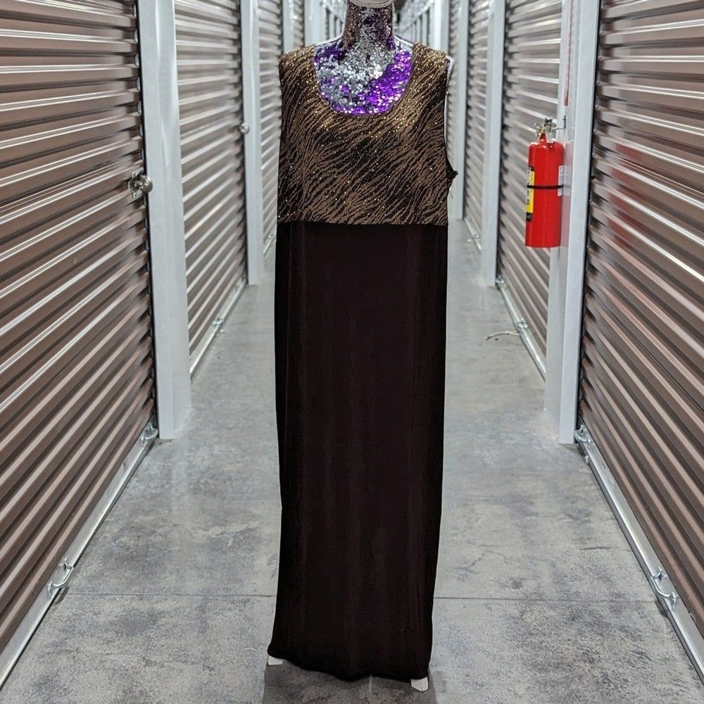 Vintage Y2K Animal Print Brown Gold Mob Wide Evening Gown Onyx Size 22